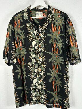 Vintage Diamond Head Sportswear Mens Black Coconut & Palm Tree Hawaiian Shirt